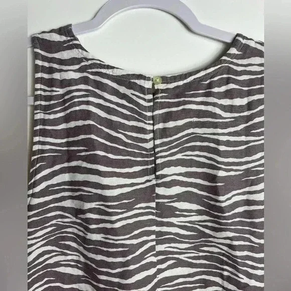 LOFT Zebra Brown White Sleeveless Pocket Linen Keyhole Shift Dress Women’s 6 - Picture 7 of 8